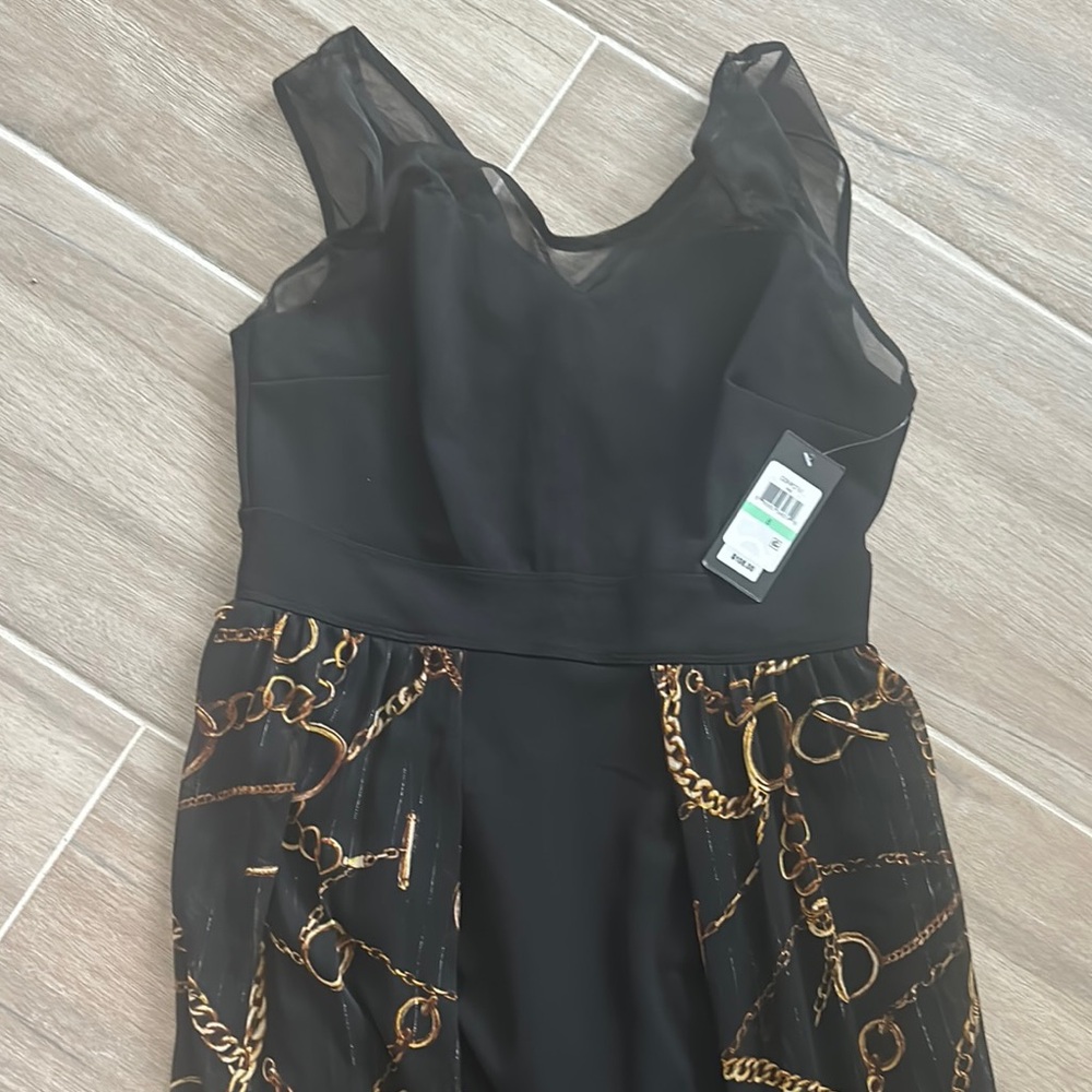 Black Dress with Gold Chain Print